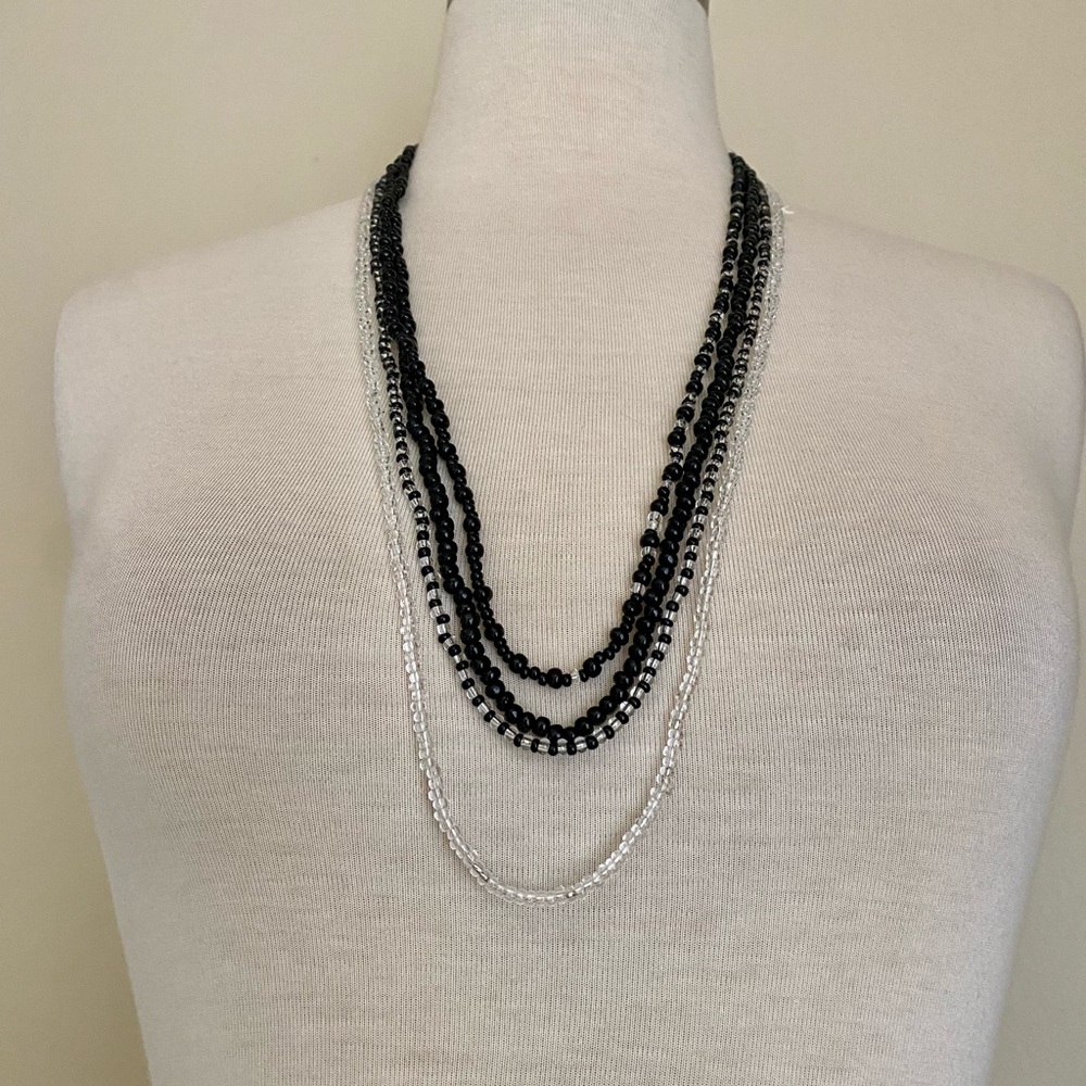 Layered Black and Silver Beaded Necklace